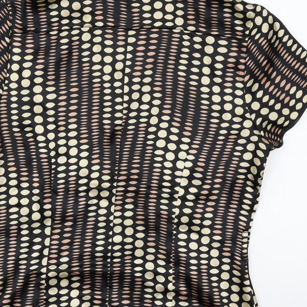 Petite Collection Womens Black Geometric Polyester Basic Button-Up Size 12 Collared