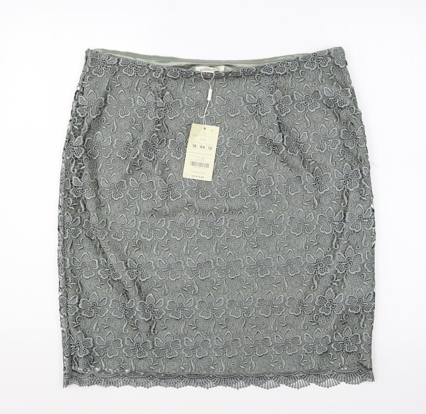 Monsoon Womens Green Floral Polyester A-Line Skirt Size 16 Zip