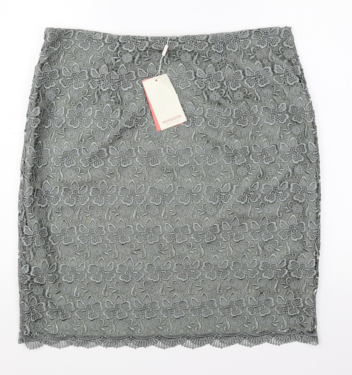 Monsoon Womens Green Floral Polyester A-Line Skirt Size 16 Zip