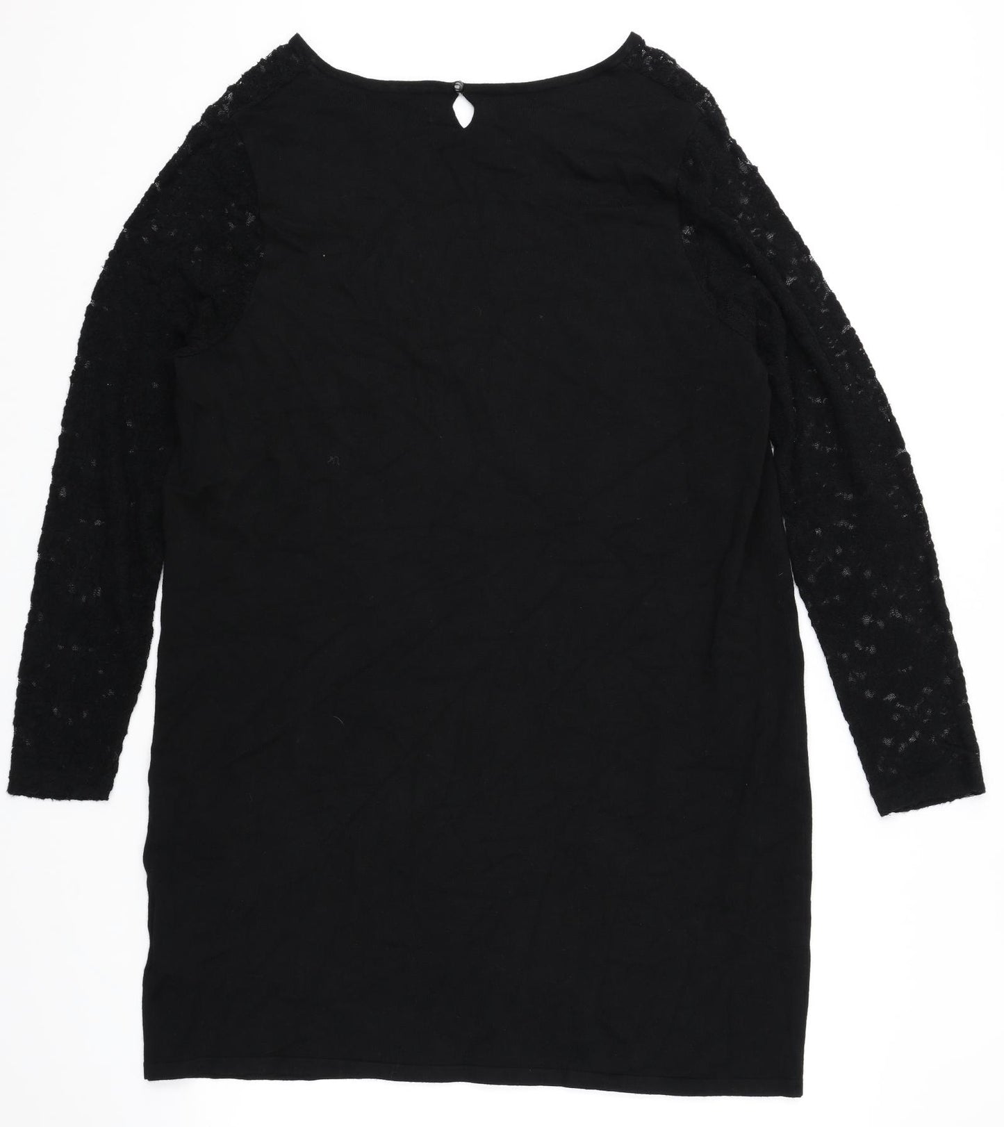 Marks and Spencer Womens Black Polyester Basic T-Shirt Size 22 Boat Neck - Lace Overlay