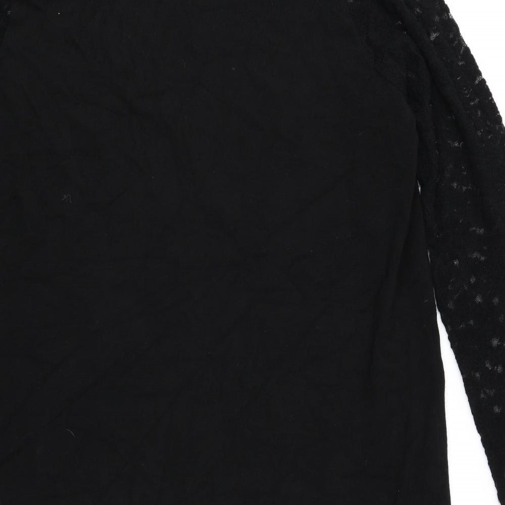Marks and Spencer Womens Black Polyester Basic T-Shirt Size 22 Boat Neck - Lace Overlay