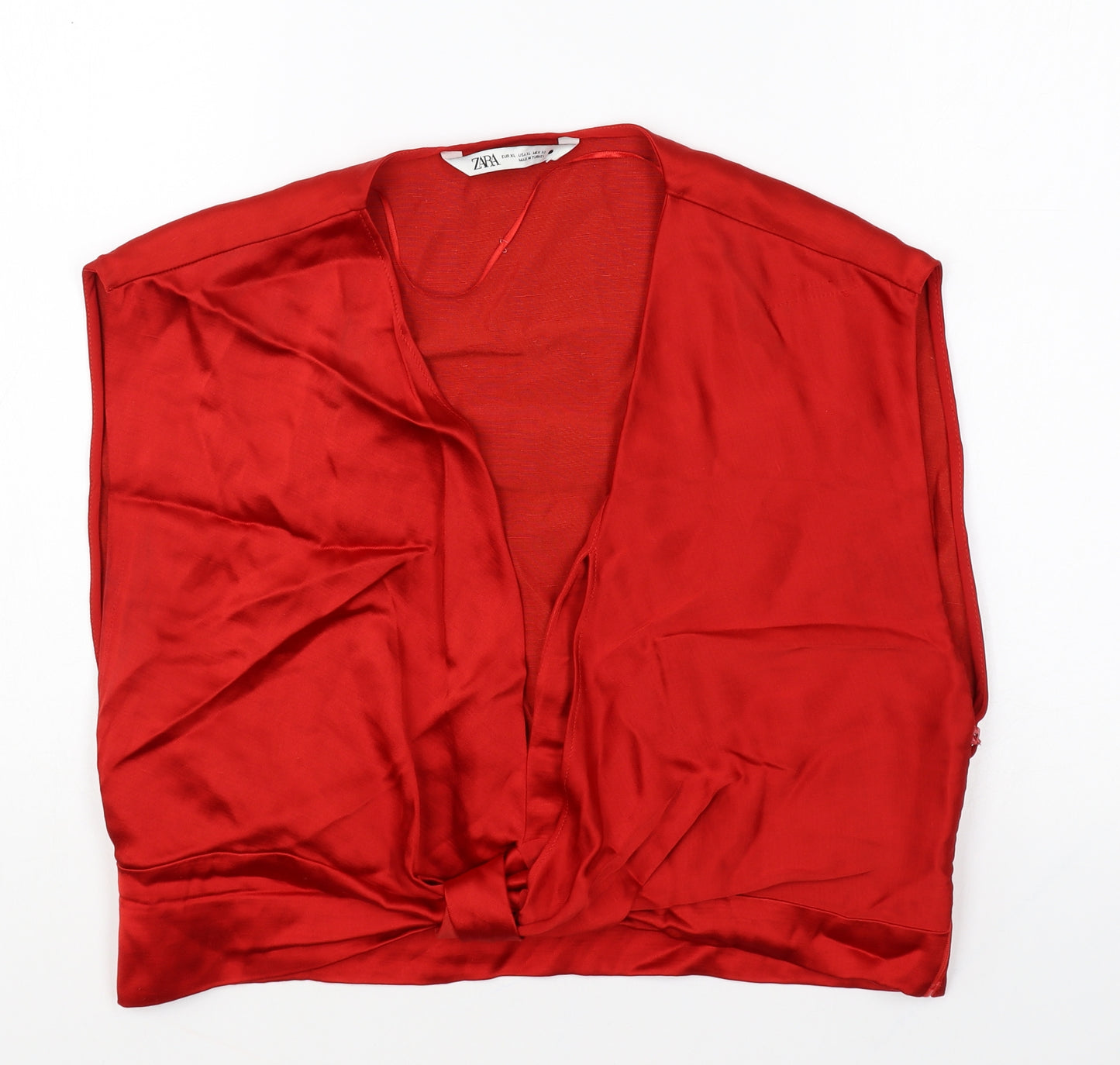 Zara Womens Red Polyester Basic Blouse Size XL V-Neck