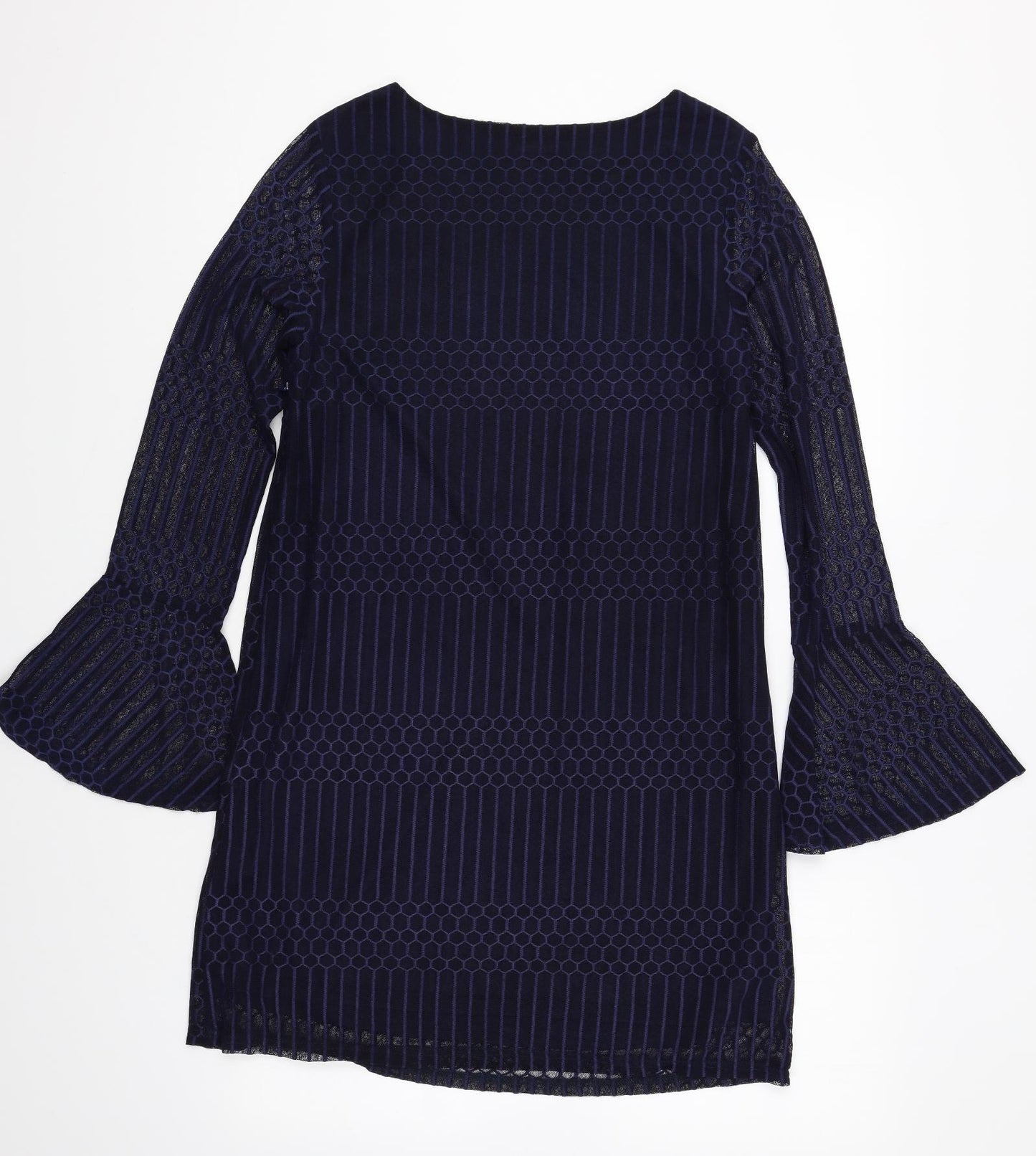 Mela London Womens Blue Geometric Polyester Shift Size 8 Boat Neck Pullover