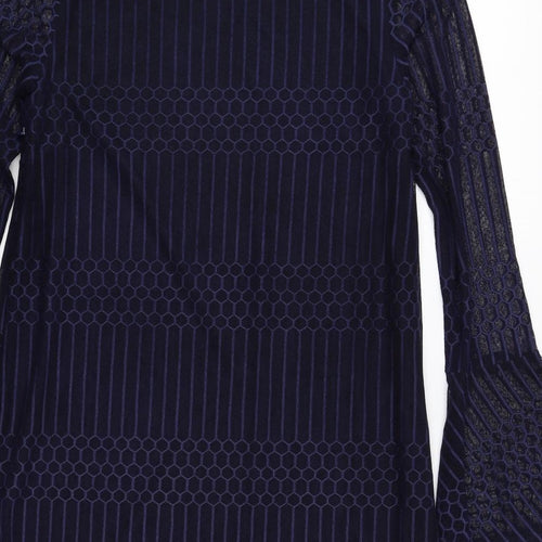Mela London Womens Blue Geometric Polyester Shift Size 8 Boat Neck Pullover