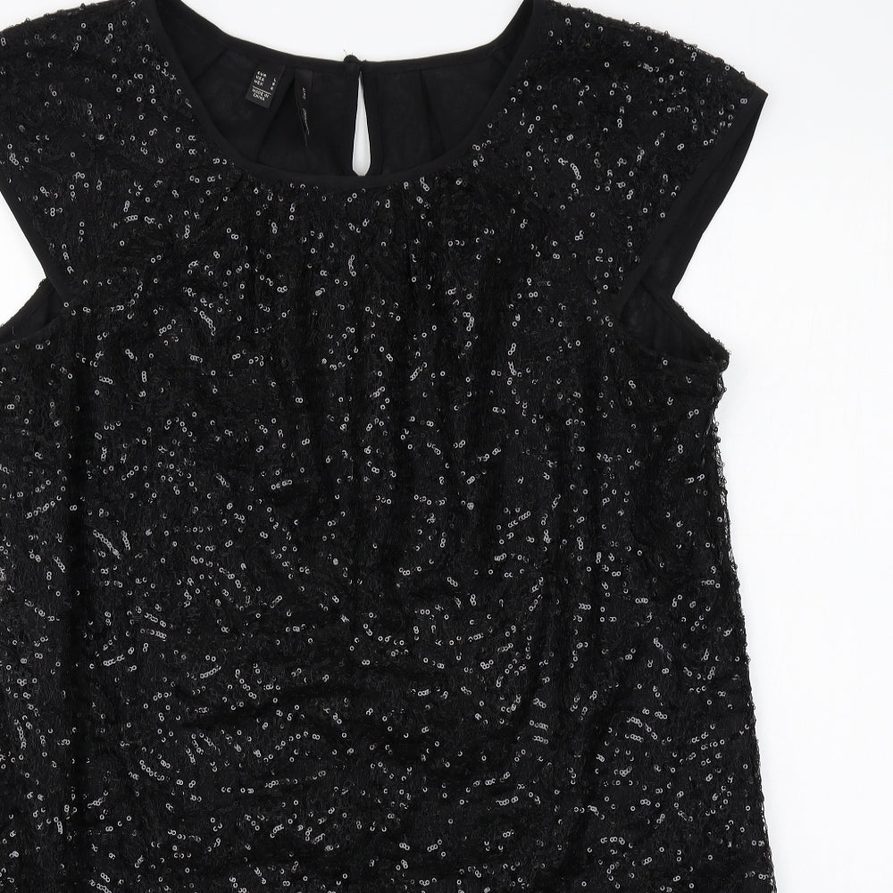 Mango Womens Black Polyester Shift Size L Boat Neck Pullover