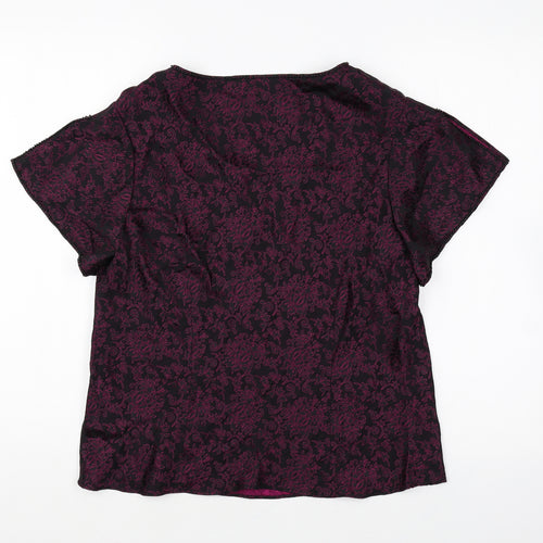 CC Womens Purple Geometric Viscose Basic Blouse Size 16 V-Neck
