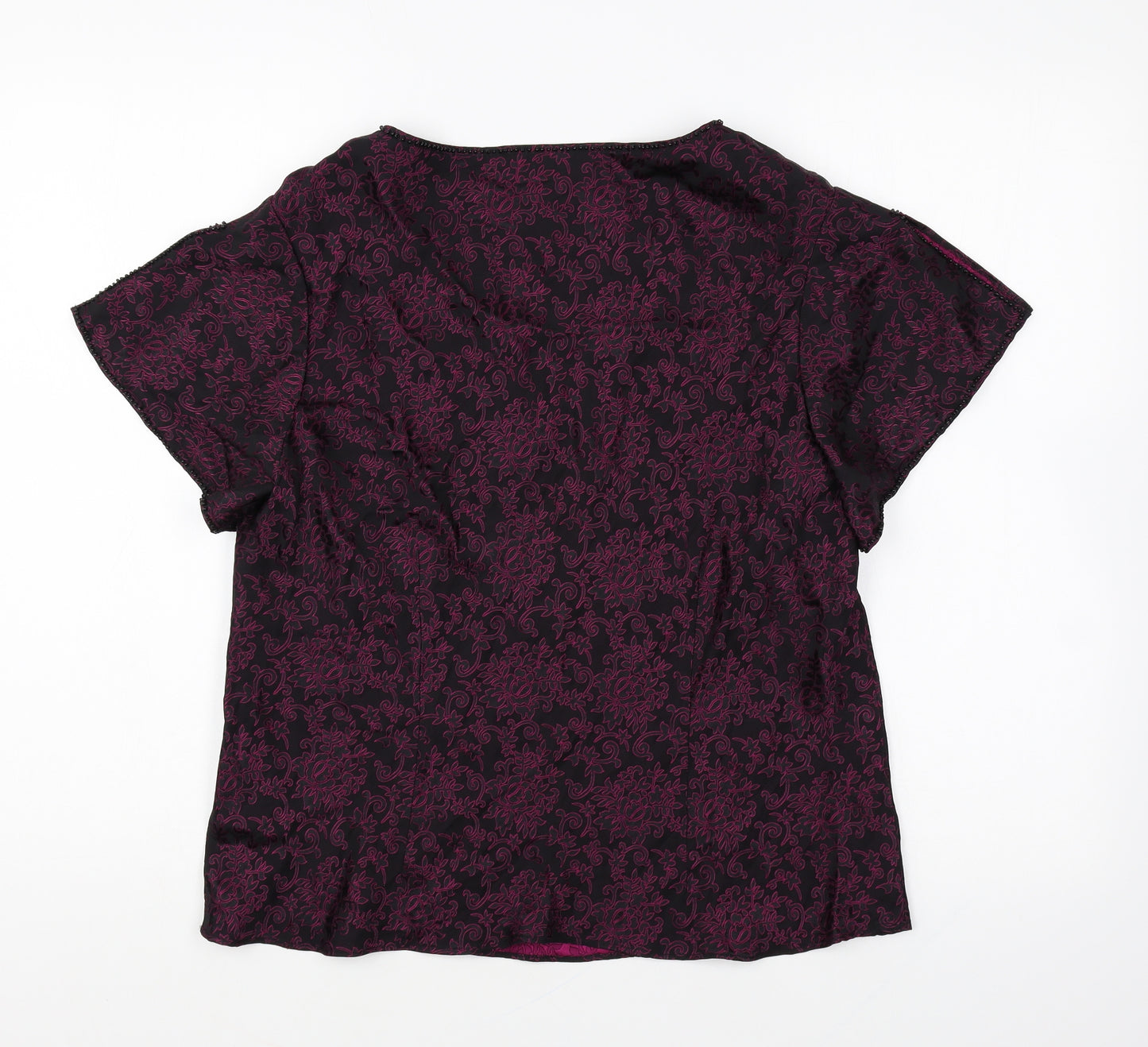CC Womens Purple Geometric Viscose Basic Blouse Size 16 V-Neck