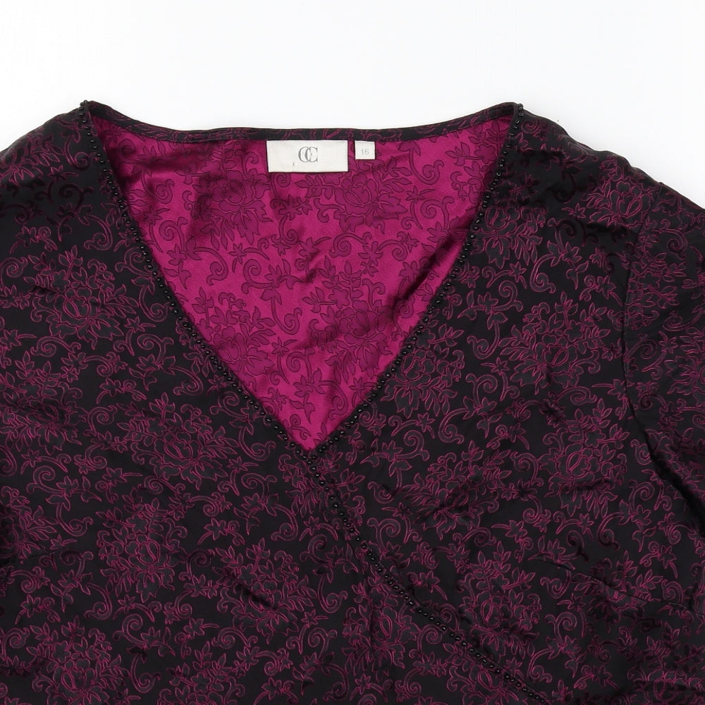 CC Womens Purple Geometric Viscose Basic Blouse Size 16 V-Neck