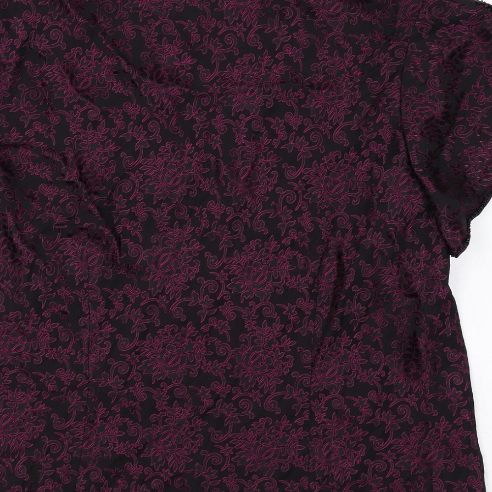 CC Womens Purple Geometric Viscose Basic Blouse Size 16 V-Neck