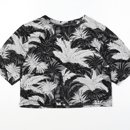 Topshop Womens Grey Geometric Polyester Cropped T-Shirt Size 4 Round Neck - Leaf Print
