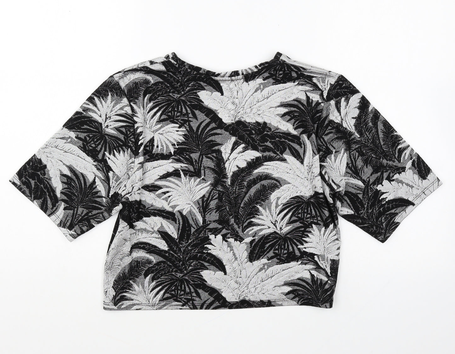 Topshop Womens Grey Geometric Polyester Cropped T-Shirt Size 4 Round Neck - Leaf Print