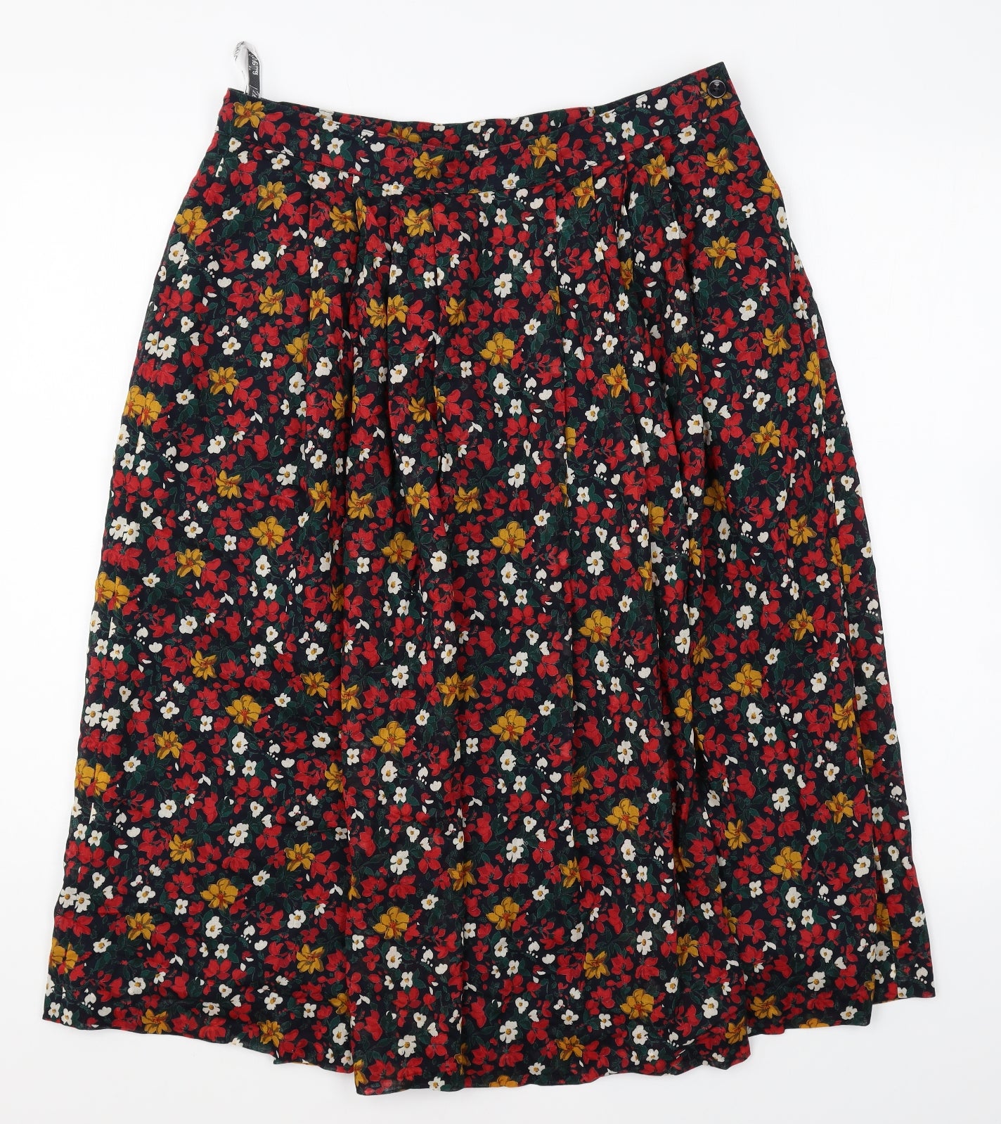 Viyella Womens Blue Floral Cotton A-Line Skirt Size 16 Button