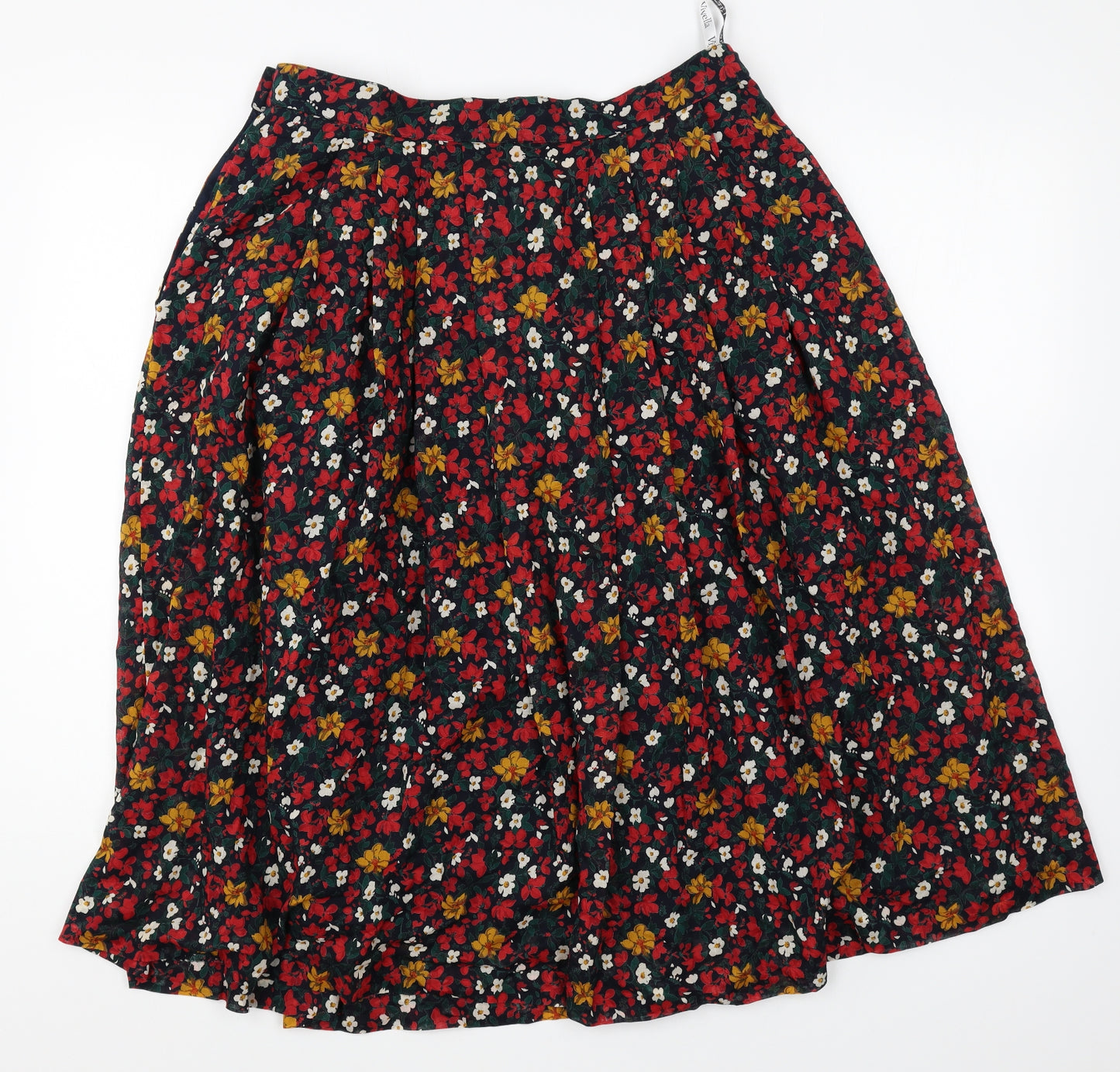 Viyella Womens Blue Floral Cotton A-Line Skirt Size 16 Button