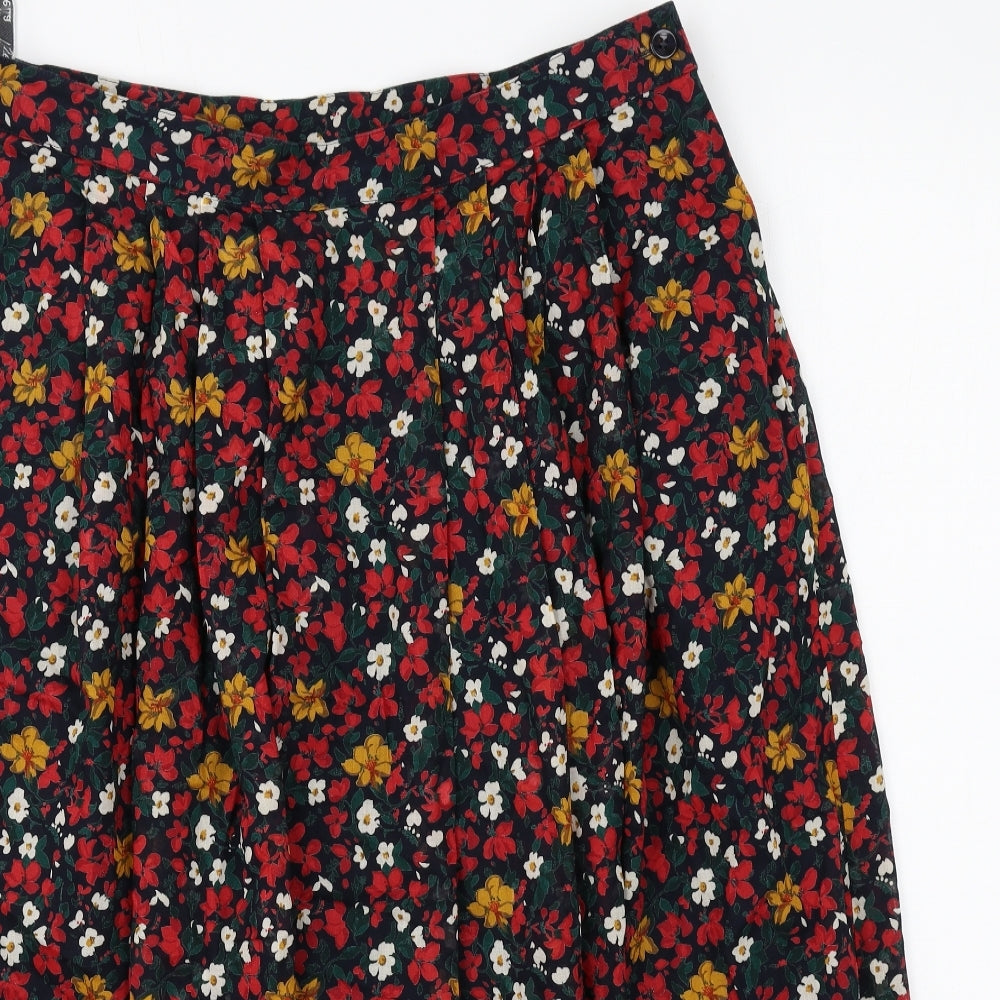 Viyella Womens Blue Floral Cotton A-Line Skirt Size 16 Button