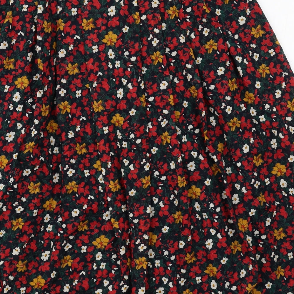 Viyella Womens Blue Floral Cotton A-Line Skirt Size 16 Button
