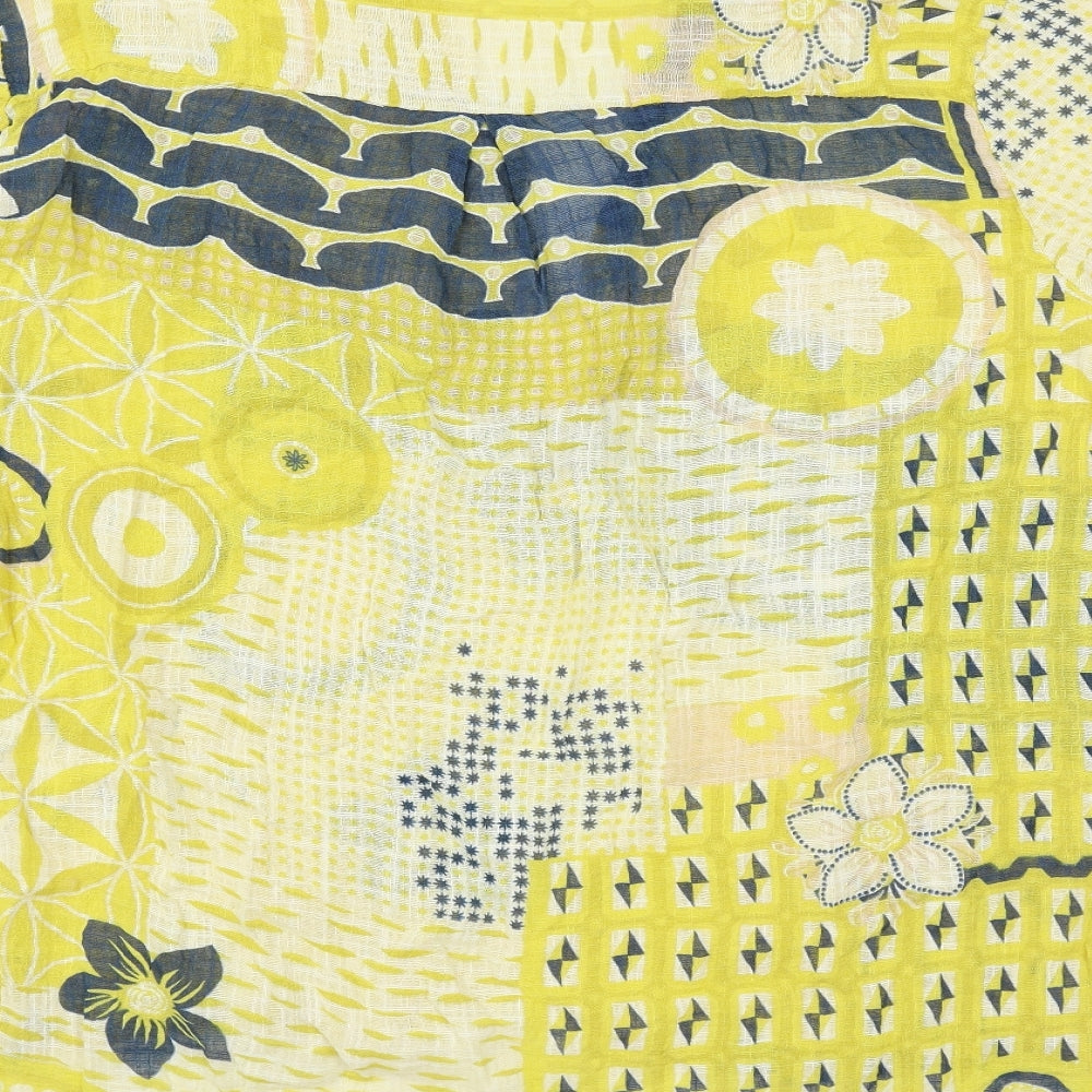 New Collection Womens Yellow Geometric Linen Basic Blouse Size L V-Neck
