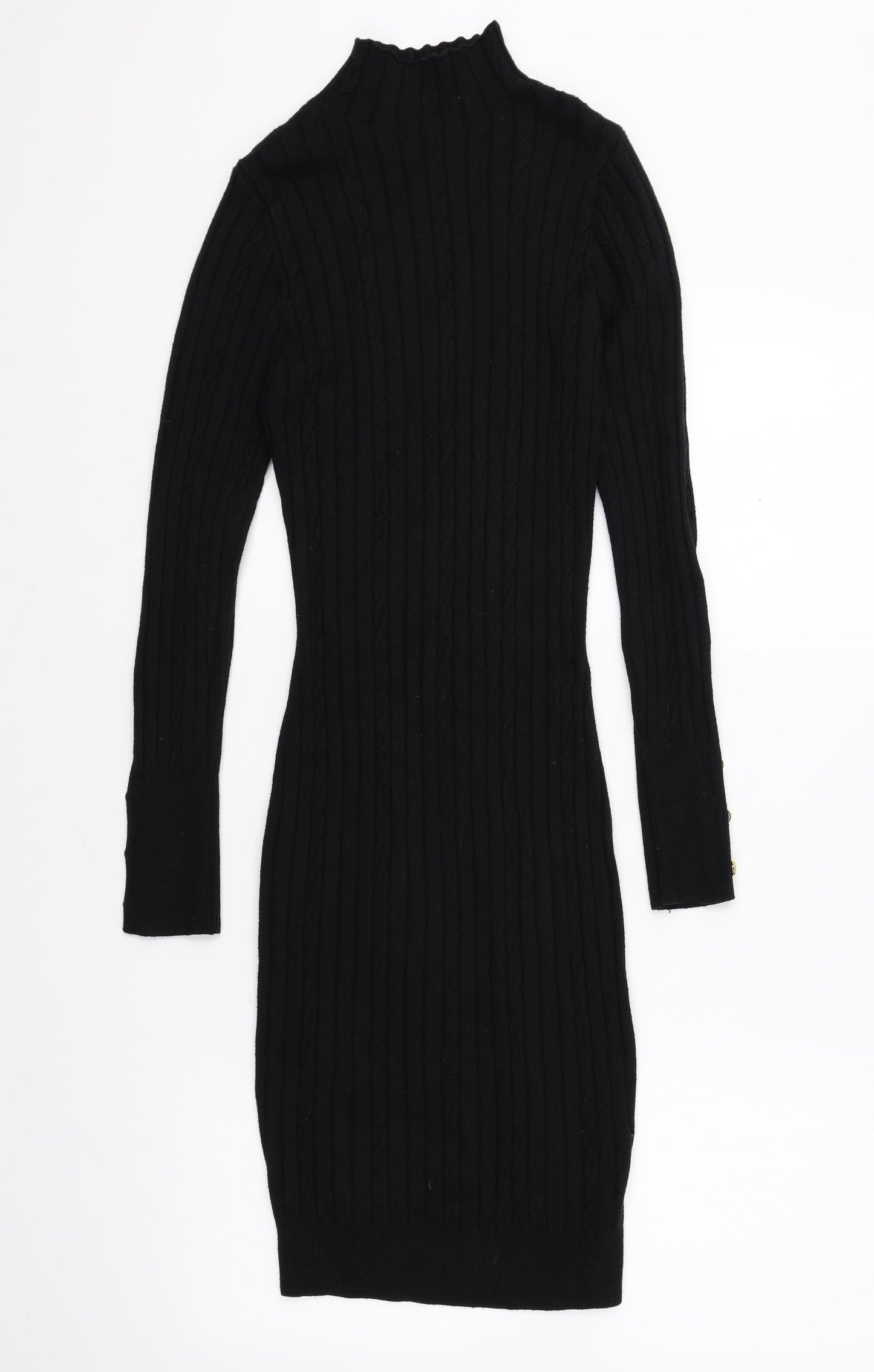 QED London Womens Black Polyester Jumper Dress Size S High Neck Pullover - Ribbed