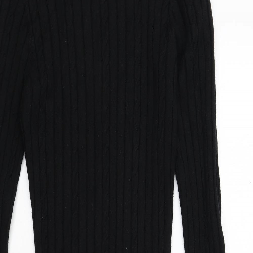 QED London Womens Black Polyester Jumper Dress Size S High Neck Pullover - Ribbed