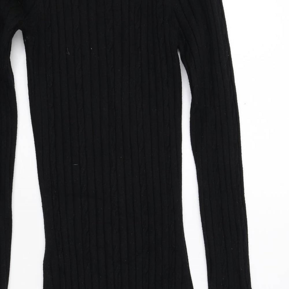 QED London Womens Black Polyester Jumper Dress Size S High Neck Pullover - Ribbed