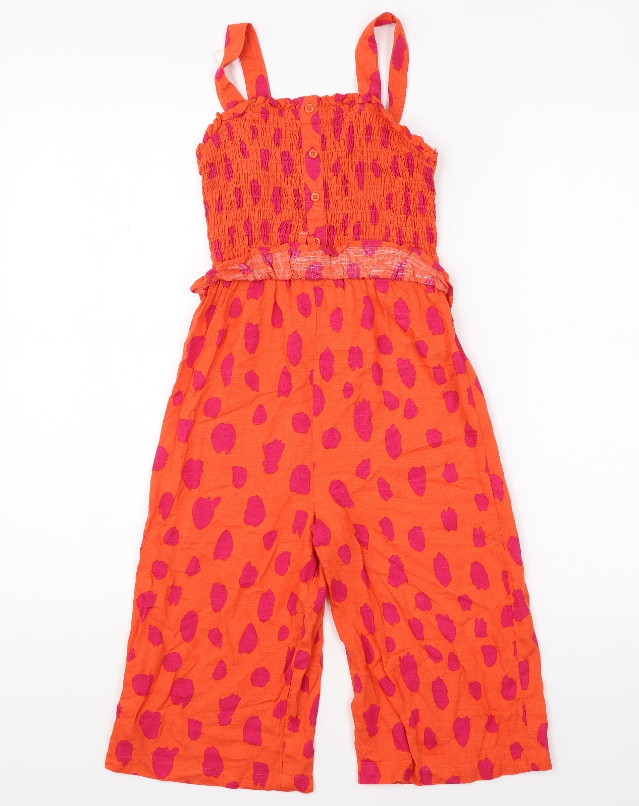 Matalan Girls Orange Geometric Cotton Jumpsuit One-Piece Size 8 Years Pullover