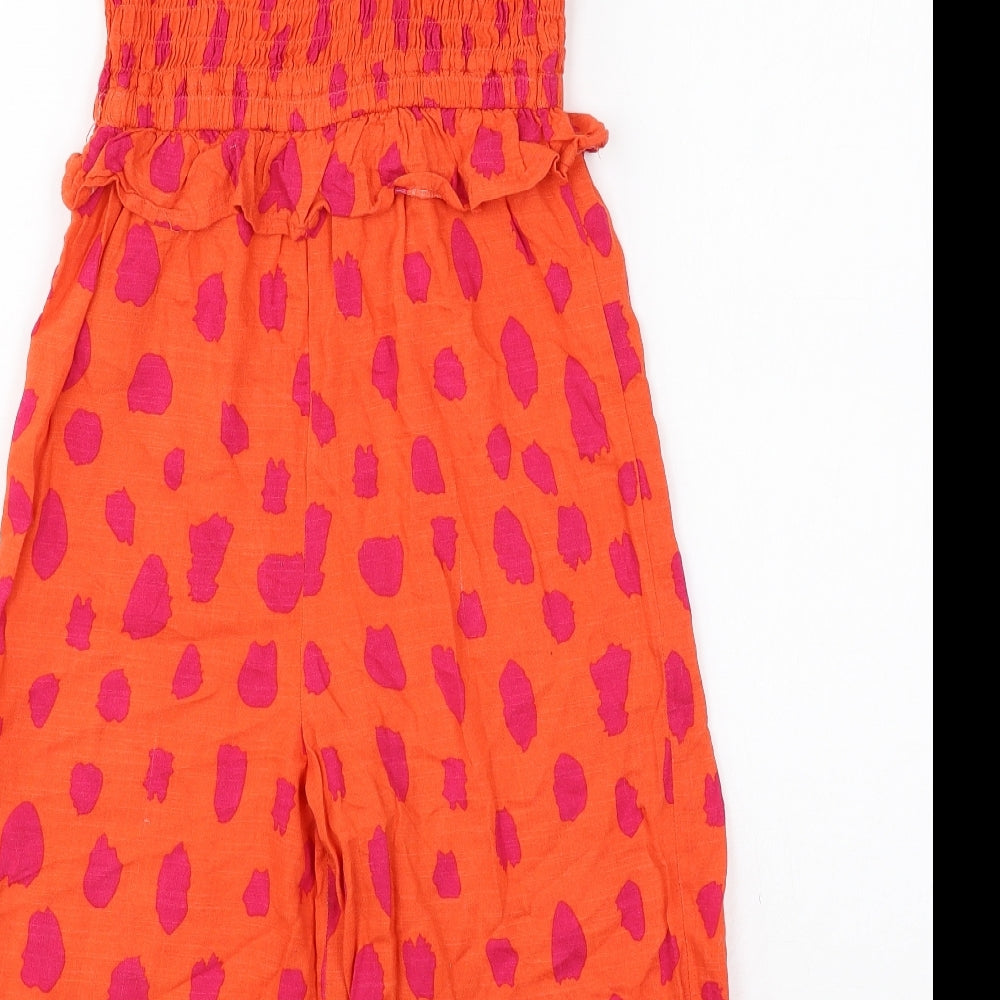 Matalan Girls Orange Geometric Cotton Jumpsuit One-Piece Size 8 Years Pullover