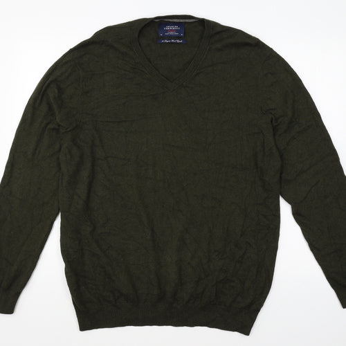 Charles Tyrwhitt Mens Green V-Neck Wool Pullover Jumper Size XL