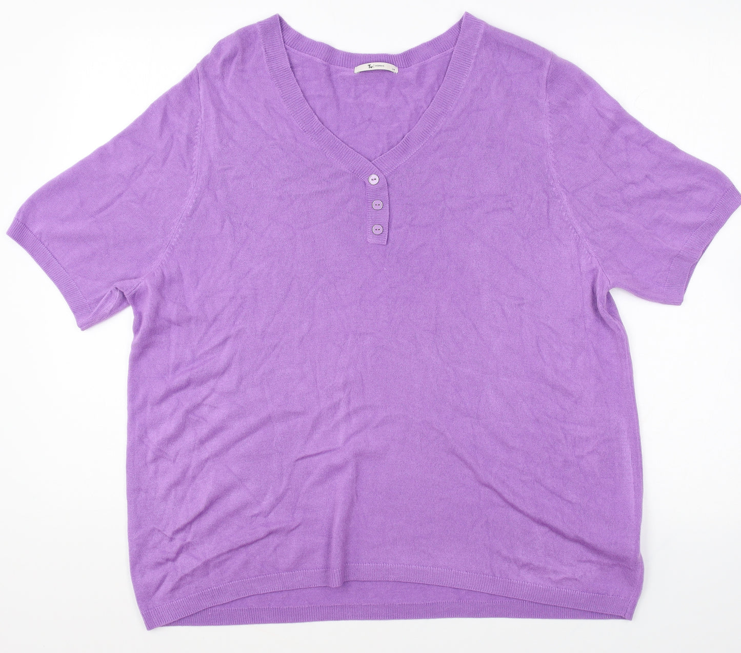 TU Womens Purple V-Neck Acrylic Pullover Jumper Size 24