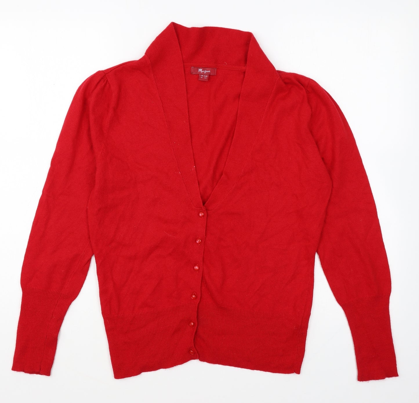 Monsoon Womens Red V-Neck Cotton Cardigan Jumper Size 14