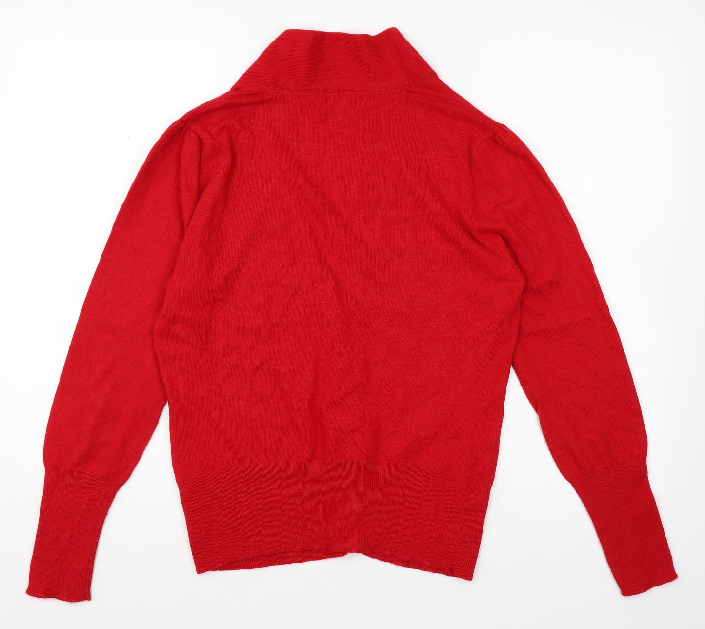 Monsoon Womens Red V-Neck Cotton Cardigan Jumper Size 14