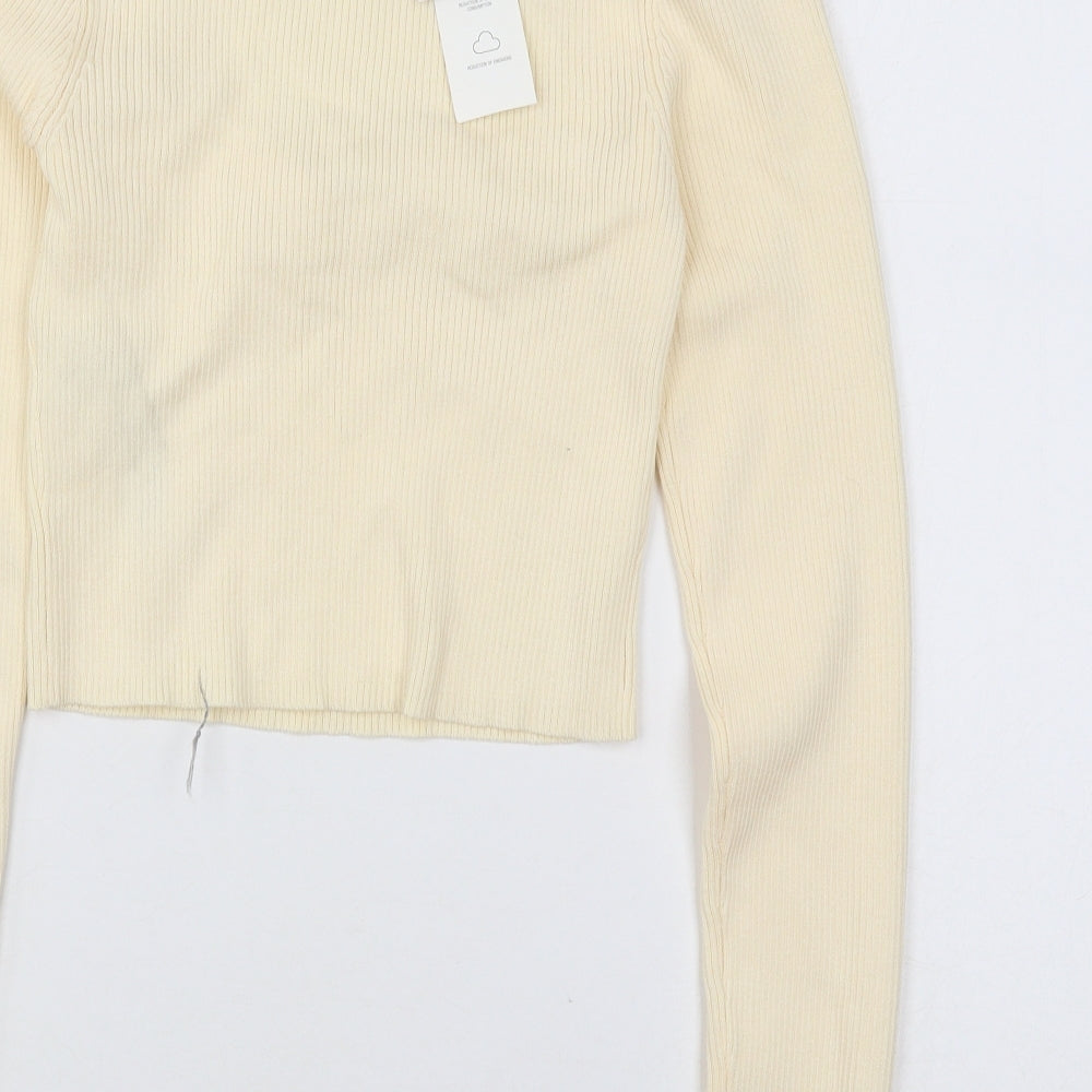 Zara Womens Beige Viscose Cropped Blouse Size M Square Neck - Ribbed