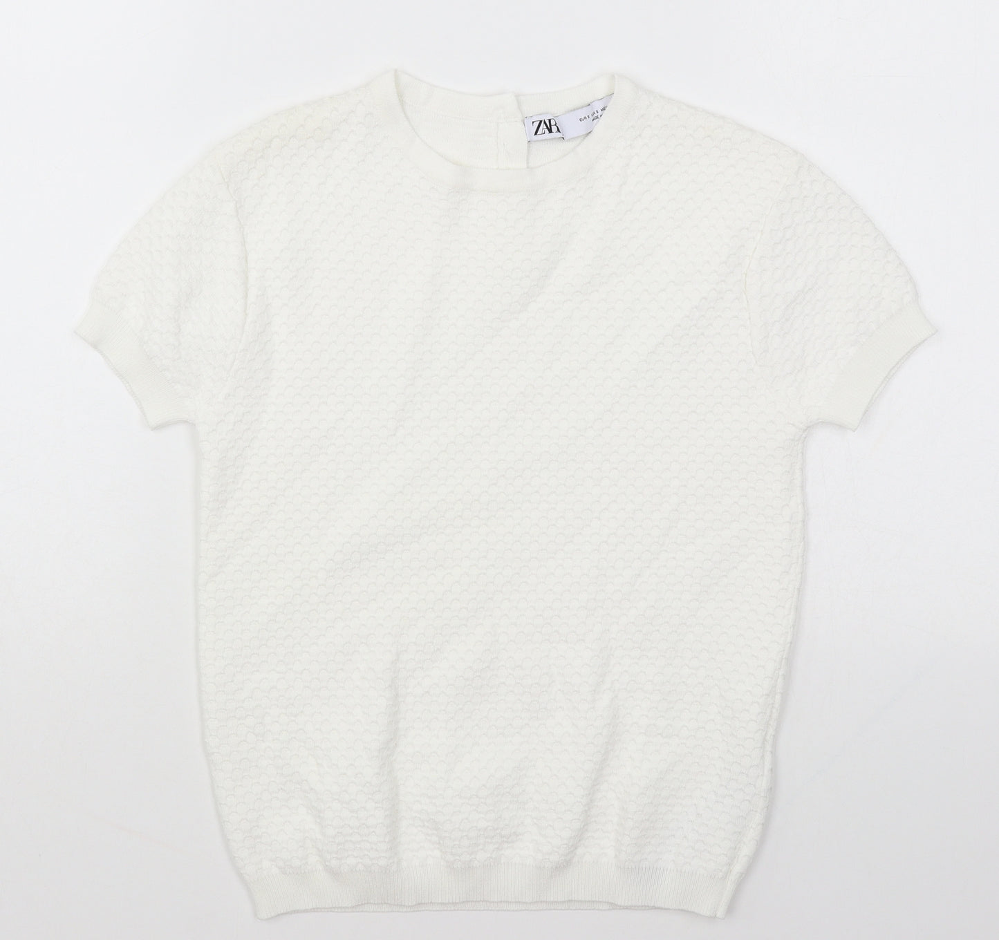 Zara Womens White Round Neck Acrylic Pullover Jumper Size S