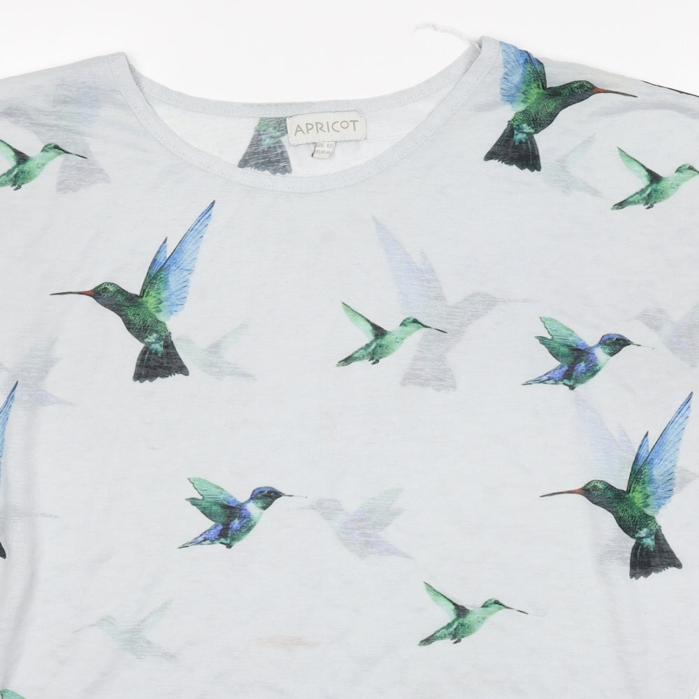 Apricot Womens Grey Geometric Polyester Basic T-Shirt Size 12 Round Neck - Bird