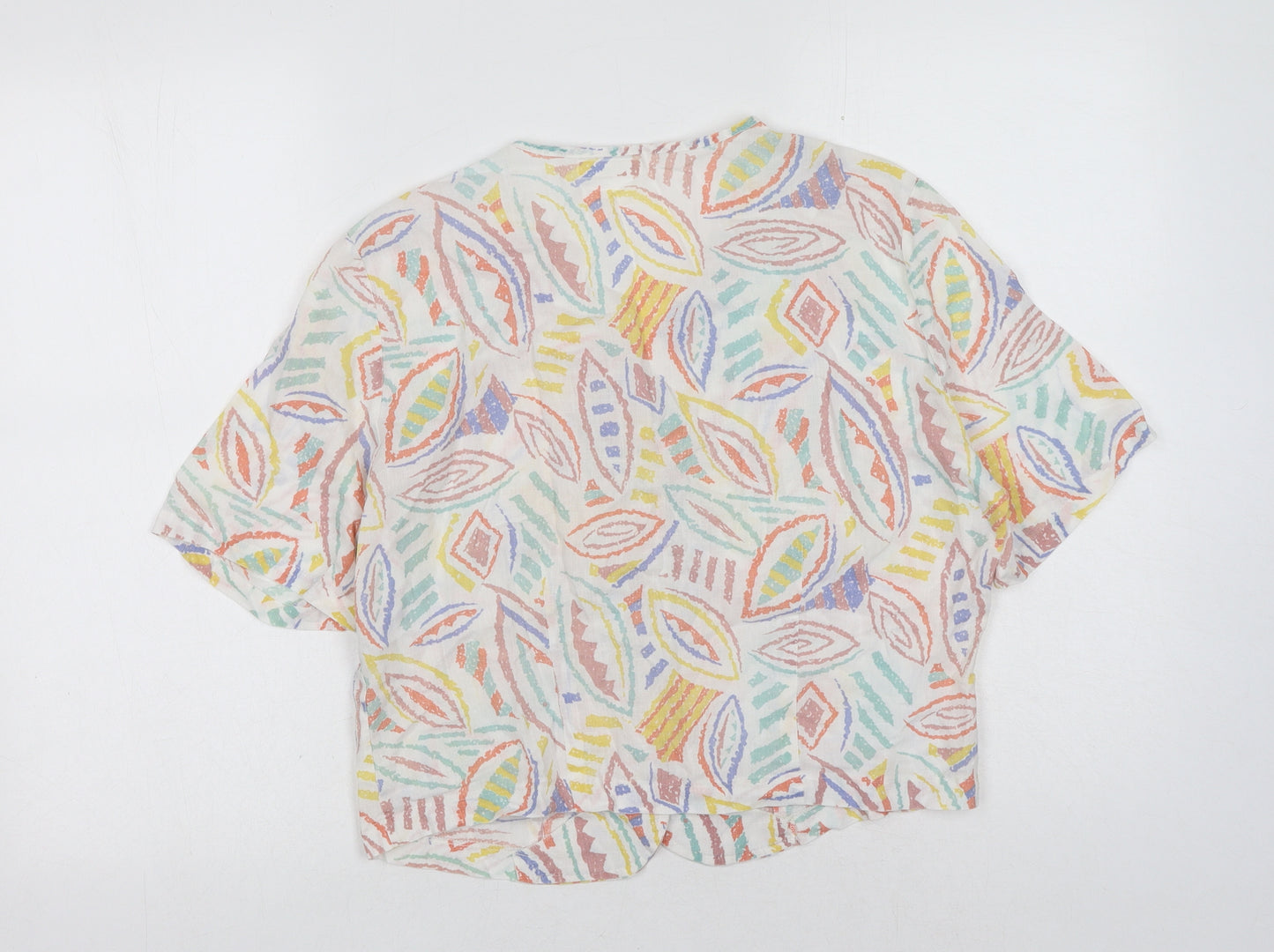 St Michaels Womens White Geometric Polyester Basic Button-Up Size 16 V-Neck