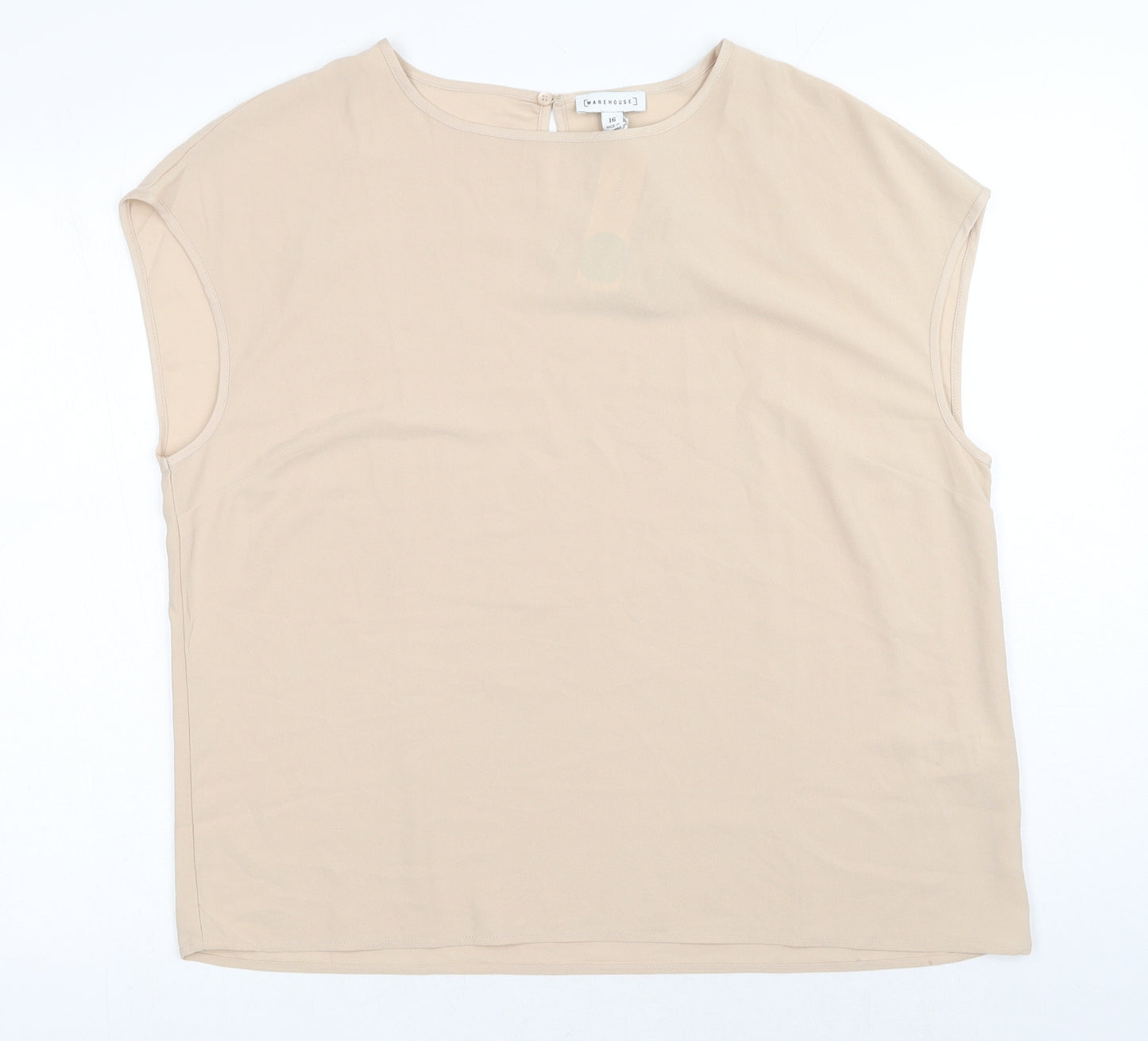 Warehouse Womens Beige Polyester Basic Blouse Size 16 Round Neck