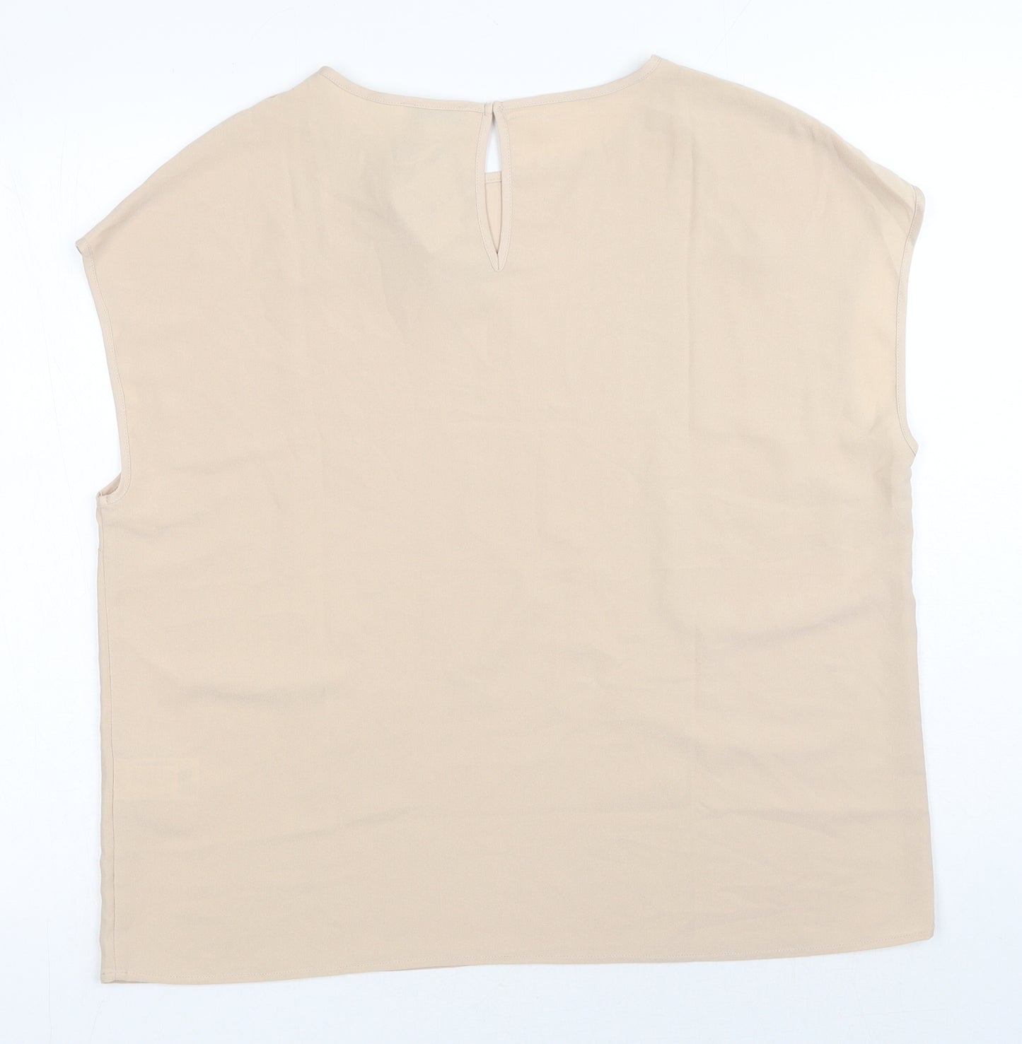 Warehouse Womens Beige Polyester Basic Blouse Size 16 Round Neck