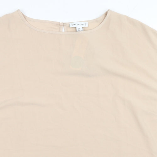 Warehouse Womens Beige Polyester Basic Blouse Size 16 Round Neck