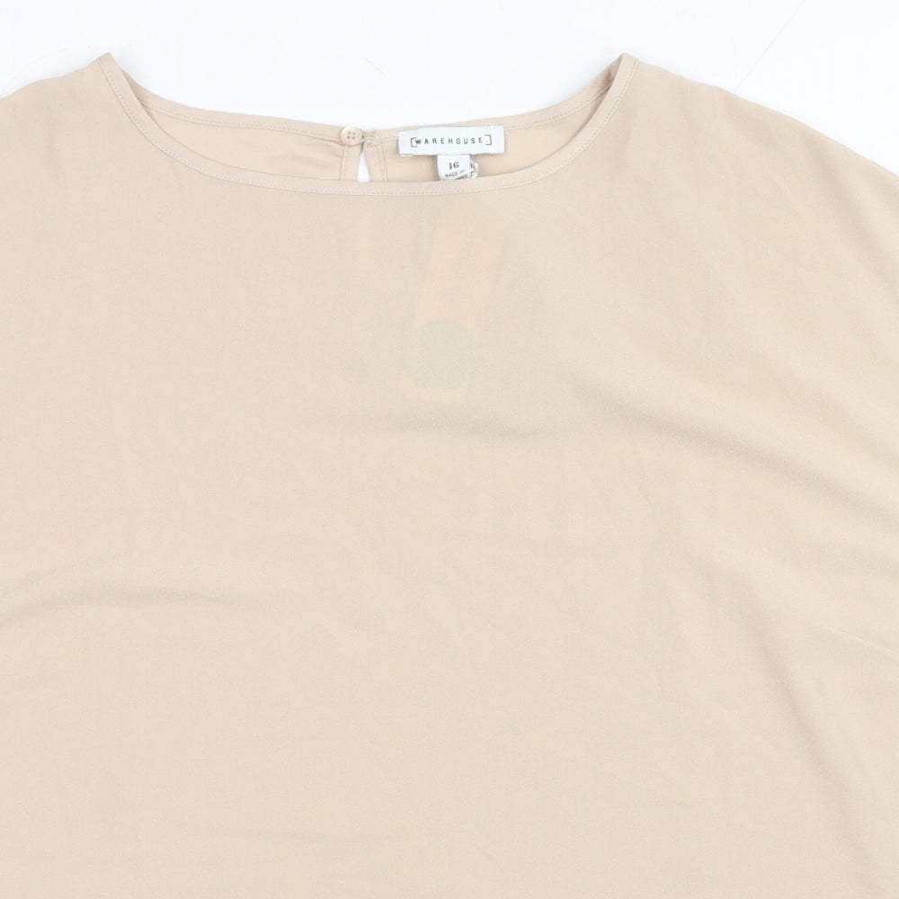 Warehouse Womens Beige Polyester Basic Blouse Size 16 Round Neck