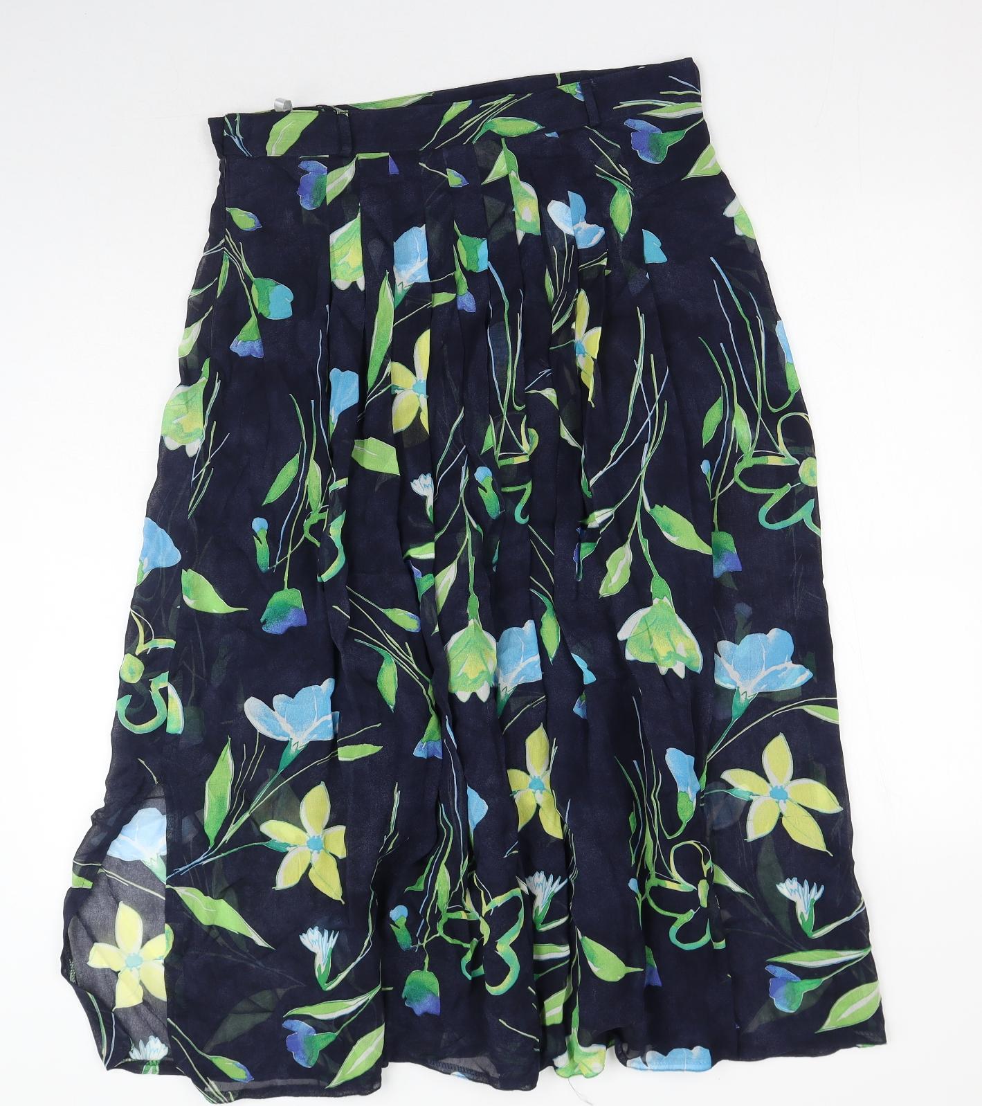 Bianco Womens Blue Floral Viscose Pleated Skirt Size 16 Zip