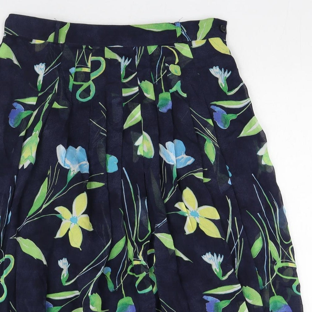 Bianco Womens Blue Floral Viscose Pleated Skirt Size 16 Zip