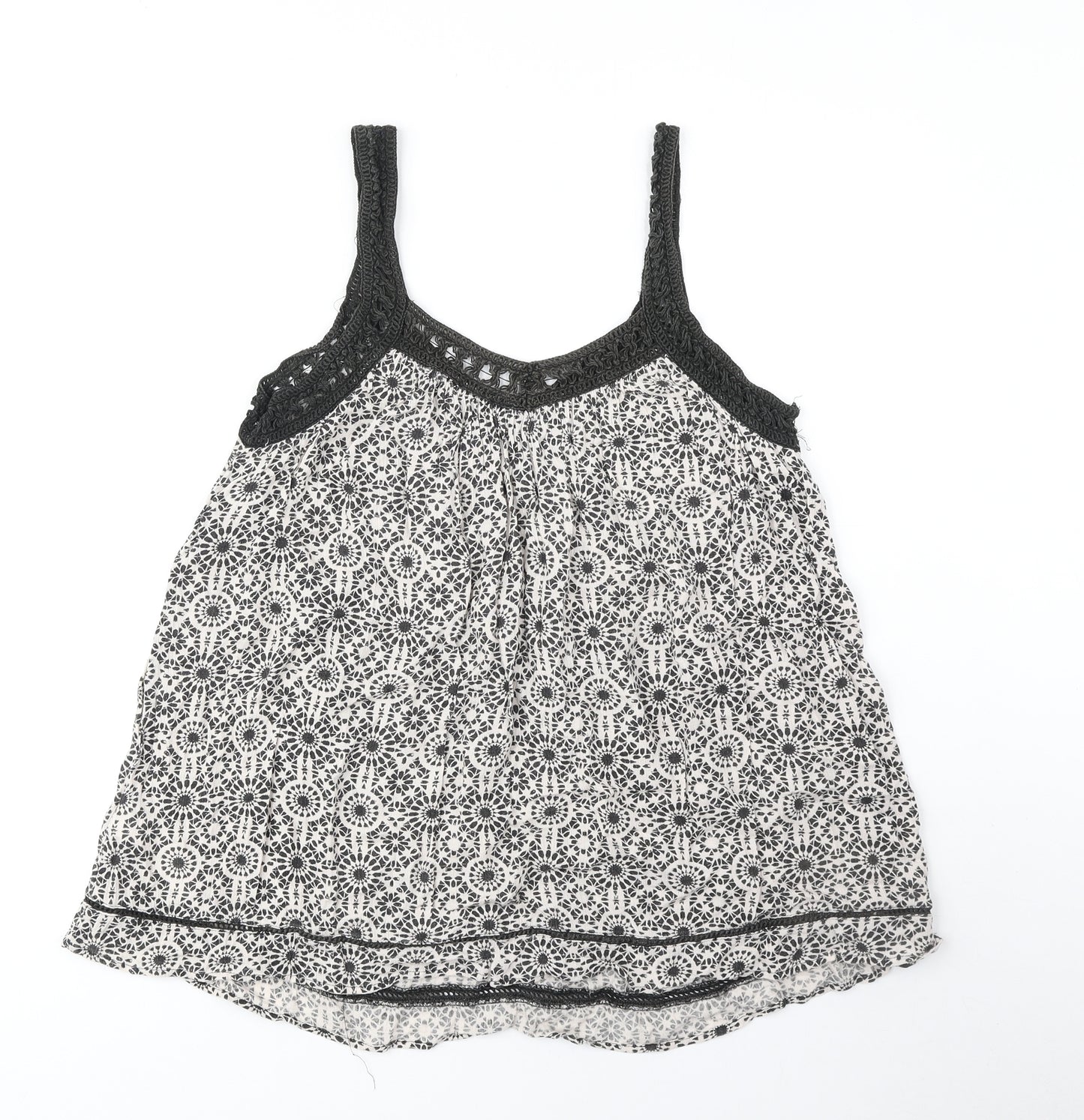New Look Womens Black Floral Viscose Basic Tank Size 10 V-Neck