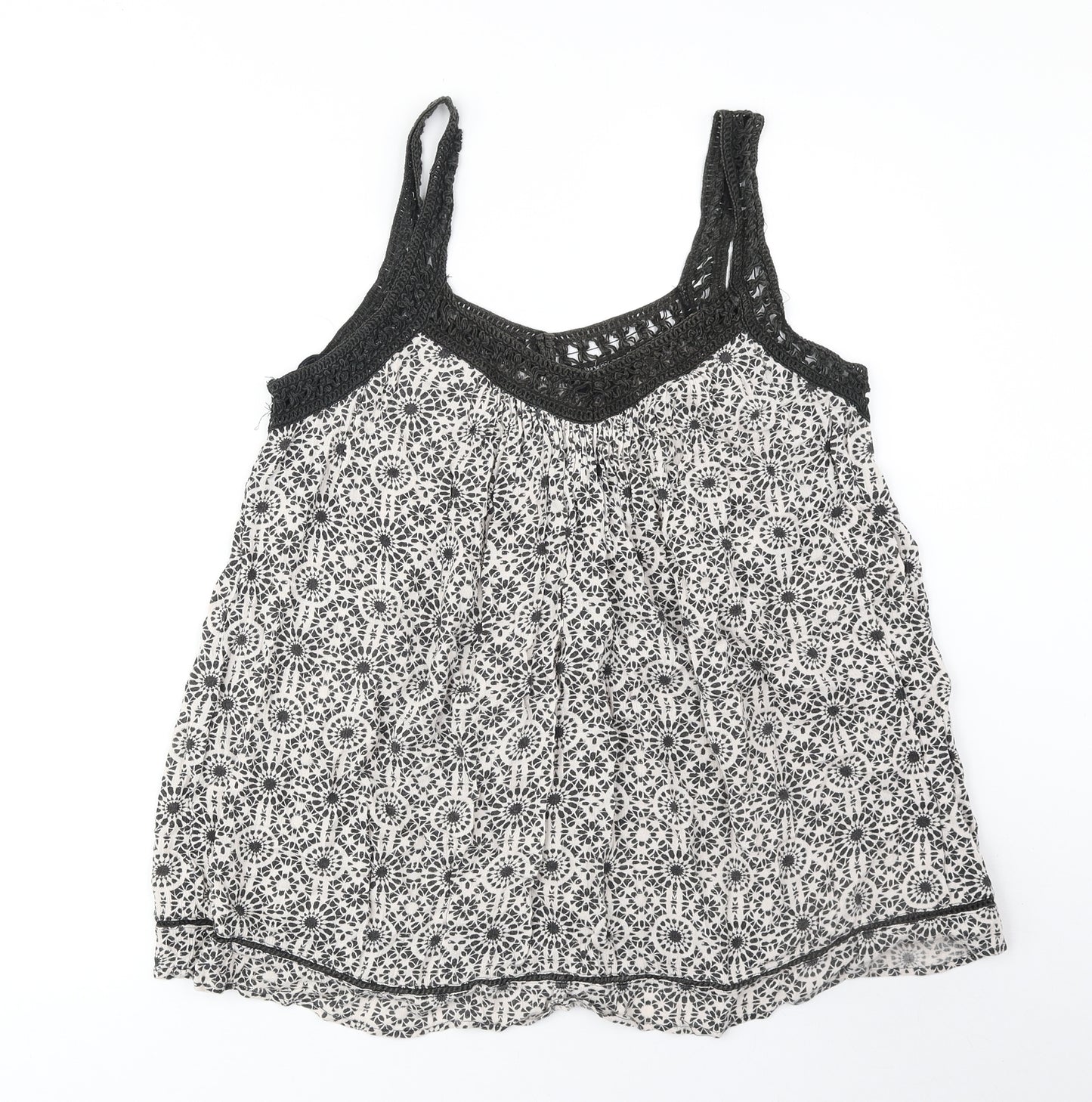 New Look Womens Black Floral Viscose Basic Tank Size 10 V-Neck