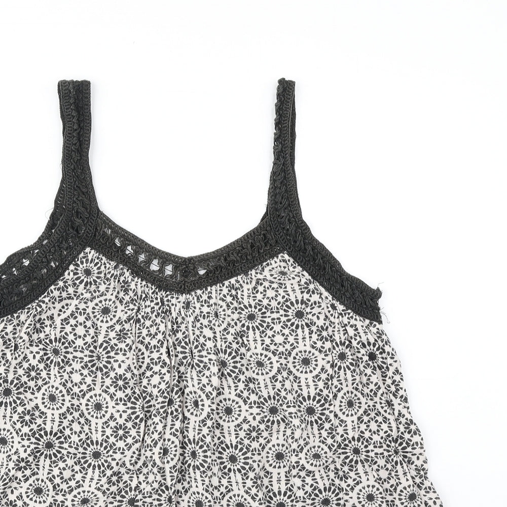 New Look Womens Black Floral Viscose Basic Tank Size 10 V-Neck