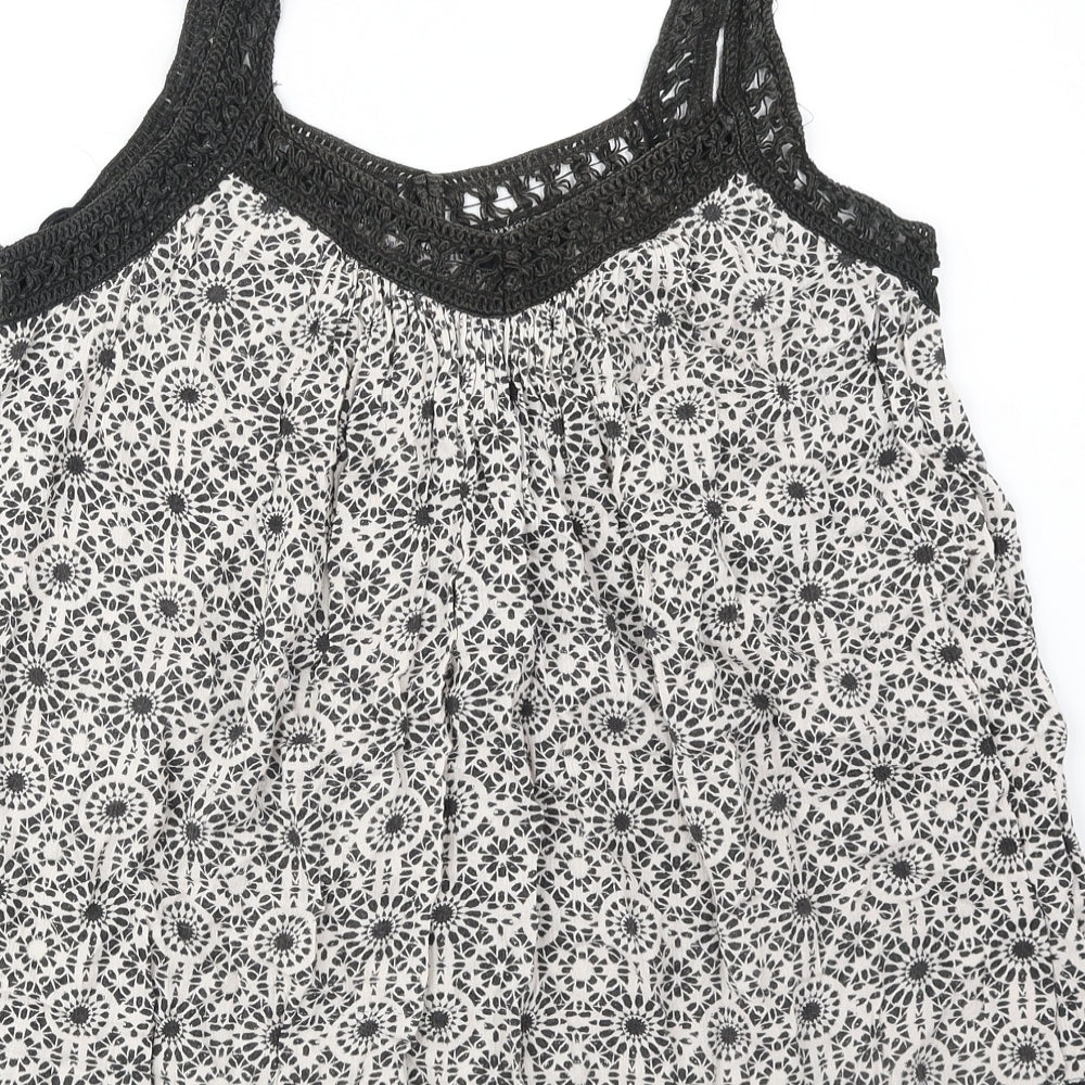 New Look Womens Black Floral Viscose Basic Tank Size 10 V-Neck