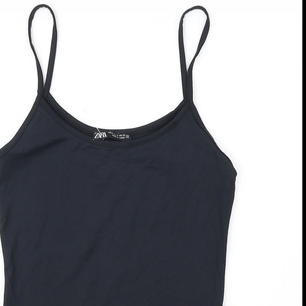 Zara Womens Blue Polyamide Basic Tank Size S Round Neck