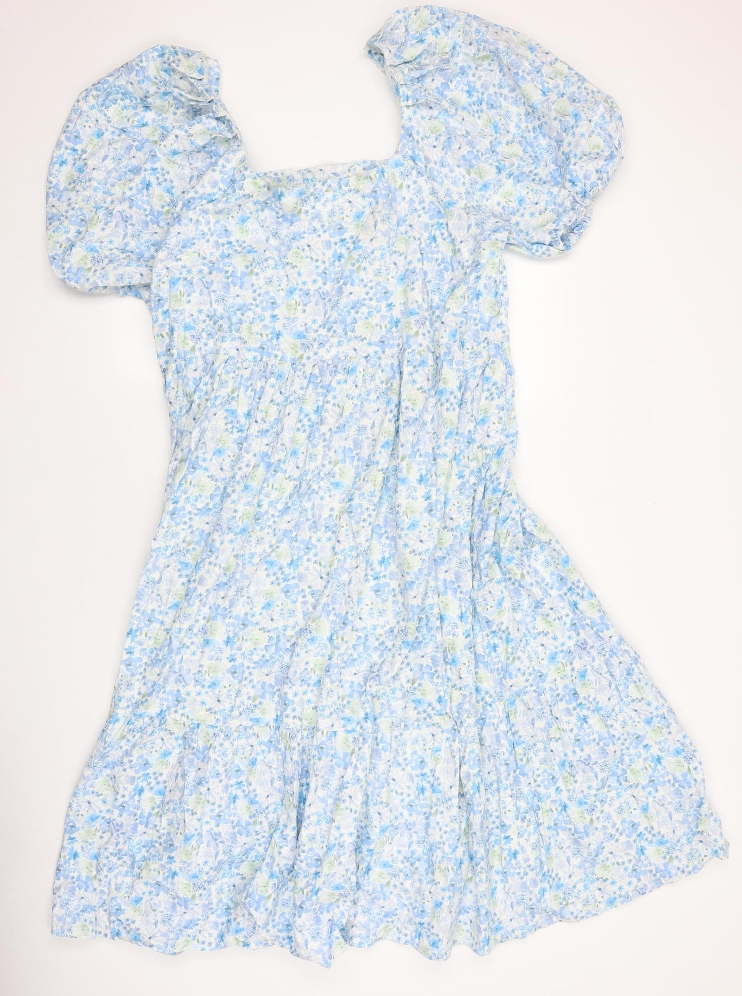 Primark Womens Blue Geometric 100% Cotton Fit & Flare Size 20 Square Neck Pullover