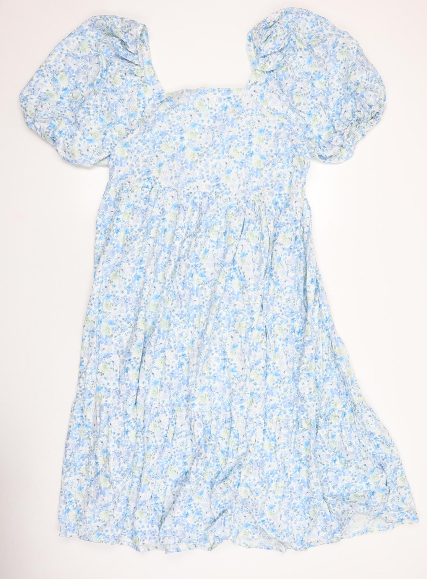 Primark Womens Blue Geometric 100% Cotton Fit & Flare Size 20 Square Neck Pullover