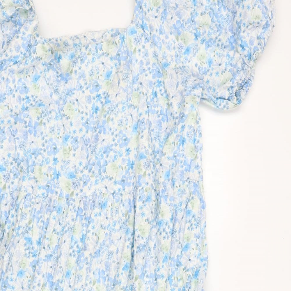 Primark Womens Blue Geometric 100% Cotton Fit & Flare Size 20 Square Neck Pullover