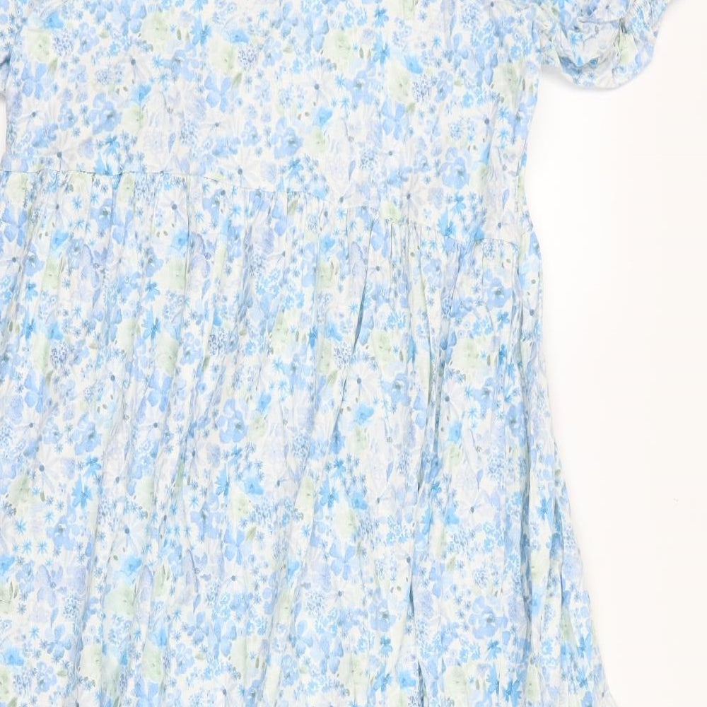 Primark Womens Blue Geometric 100% Cotton Fit & Flare Size 20 Square Neck Pullover