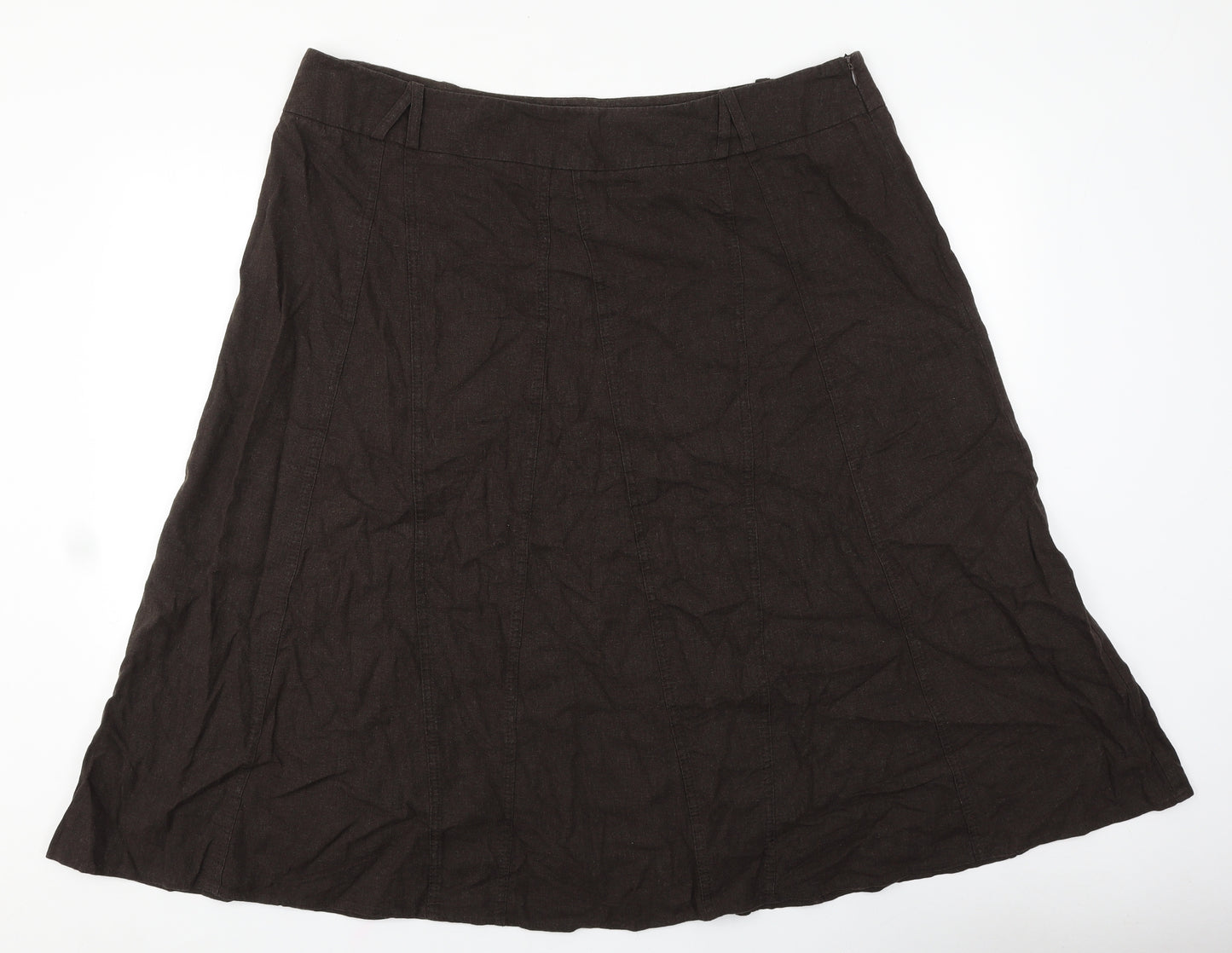 Marks and Spencer Womens Brown Linen A-Line Skirt Size 22 Zip