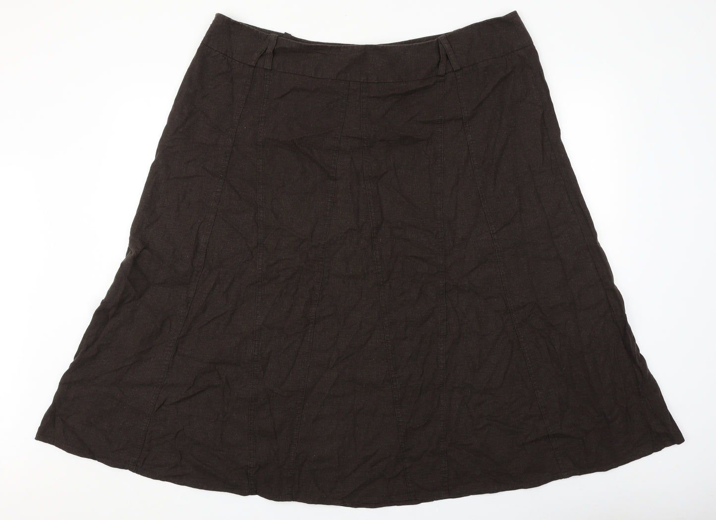 Marks and Spencer Womens Brown Linen A-Line Skirt Size 22 Zip